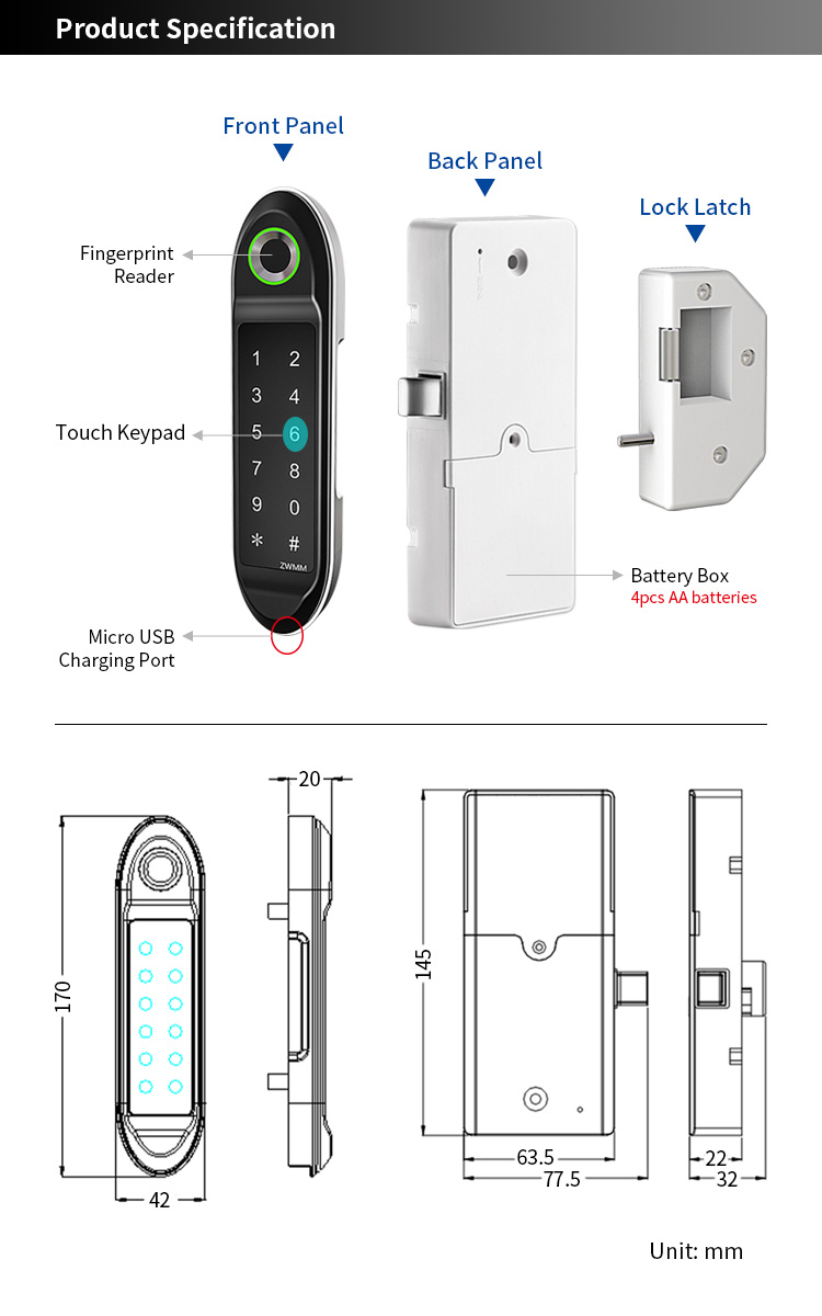 Tediton Fingerprint  Intelligent Electronic Lock for Cabinet Locker