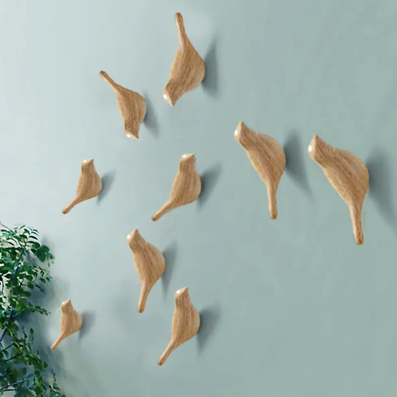 クリエイティブレジンバードベッドルーム壁の装飾天然木製ハンガーフック