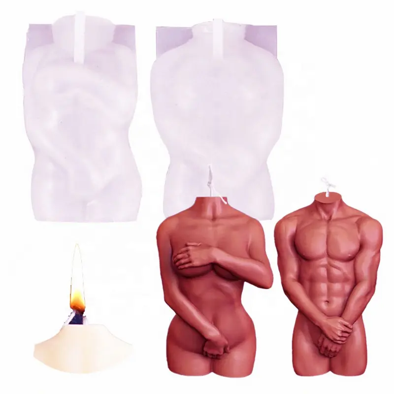 Baoer Moldes de resina de silicona pastel de arcilla de resina molde sx-rx-16 chocolate moldes de jabón corporal para mujer/hombre 3D vela humana yeso vela de San Valentín 