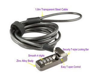 MK815-5 Stainless Steel Laptop Lock Cable Security for <strong>Computer</strong> Lock Projector <strong>Monitor</strong> Anti Theft Lock with Password <strong>Function</strong> - Product Image 2