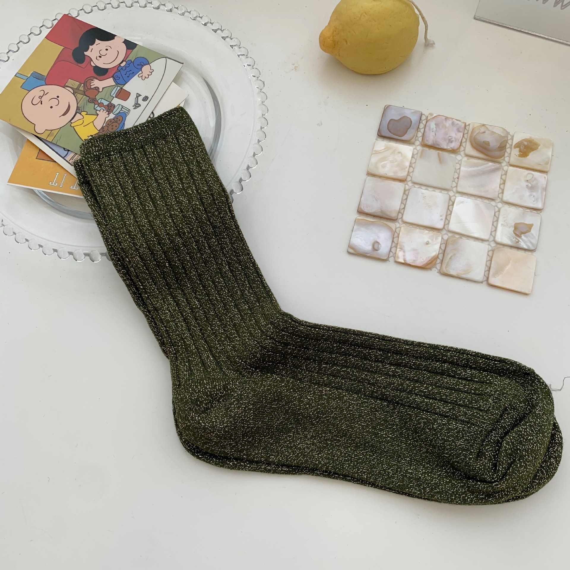 Women's long socks golden silver silk fiber knitted socks breathable glitter colored shiny fashion women socks