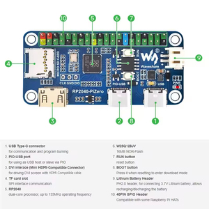 RP2040-PiZero Development Board Based On <strong>Raspberry</strong> <strong>Pi</strong> RP2040 Dual-core Processor, Compatible with <strong>Raspberry</strong> <strong>Pi</strong> 40PIN GPIO Header