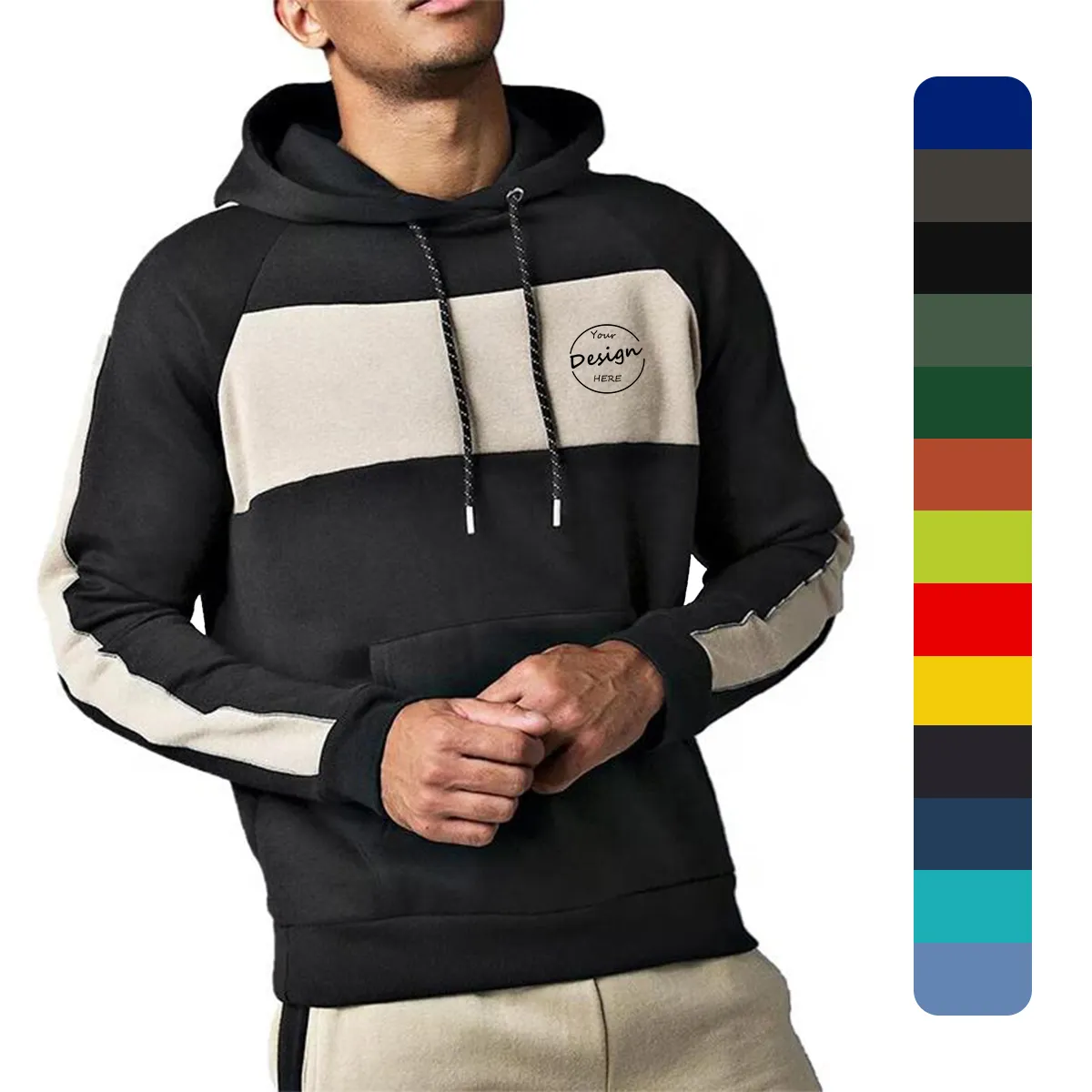 Sudaderas con capucha personalizadas de poliéster y algodón de alta calidad, suéter con cordón de costura en el pecho, cómodo e informal