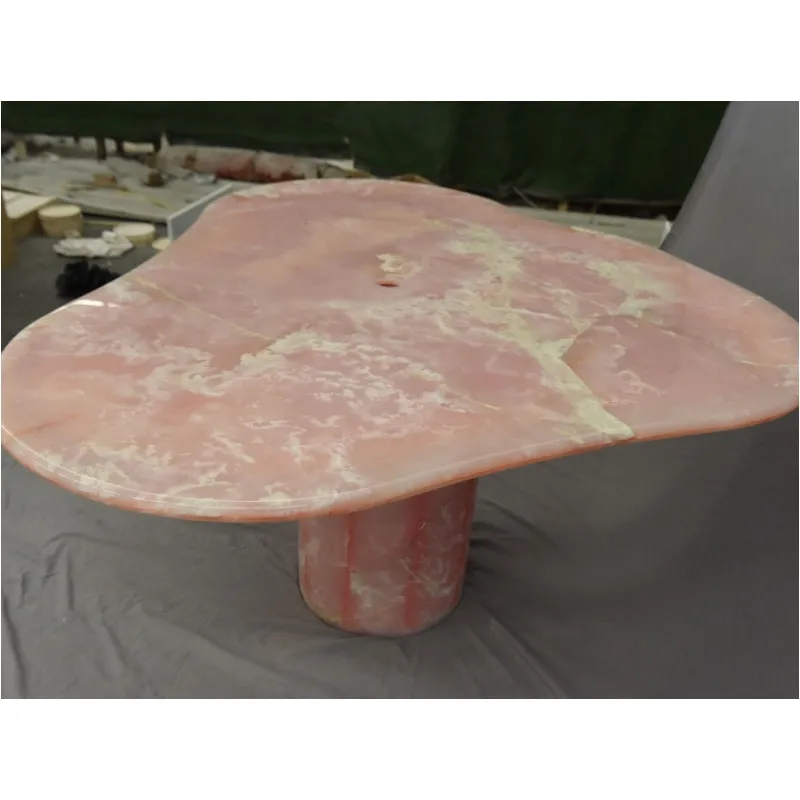 โต๊ะอาหารหินอ่อนธรรมชาติ Shihui 8ที่นั่งแข็งแกร่งและคุณภาพโต๊ะหินอ่อนโอนิกซ์สีชมพู