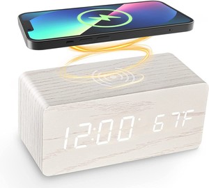 Reloj despertador Digital de madera con Control de voz multifuncional, Temperatura de Carga inalámbrica, decoración del hogar, reloj de mesa, reloj Led - Product Image 2