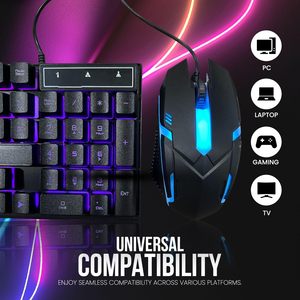 Venta al por mayor conjunto ergonómico con cable Color retroiluminado LED Luz de moda periférico Internet café teclado y ratón para juegos de ordenador