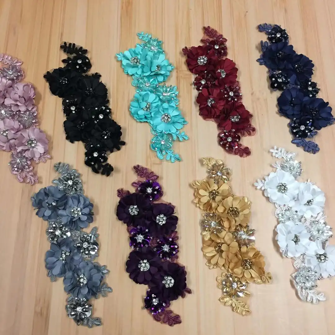 Style nigérian Perles Embellissement Fleur Appliques Perle Broderie 3D Patchs De Fleurs pour Vêtements