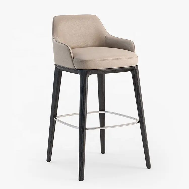 Chaise de bar en bois de chêne moderne de haute qualité, chaises de bar en cuir à copie italienne avec accoudoir