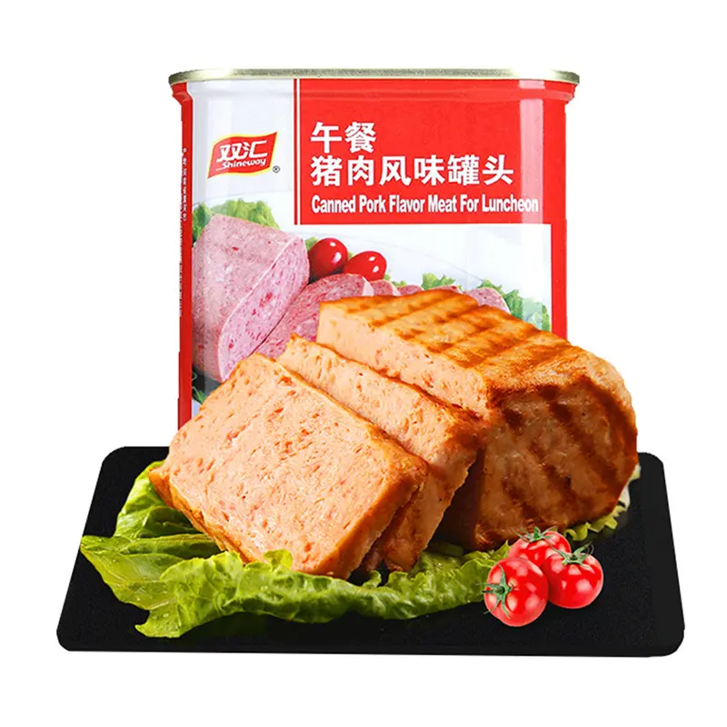 Marca famosa chinesa venda quente 340g enlatado almoço de porco aberto para comer frito SHUANGHUI pronto para comer carne enlatada