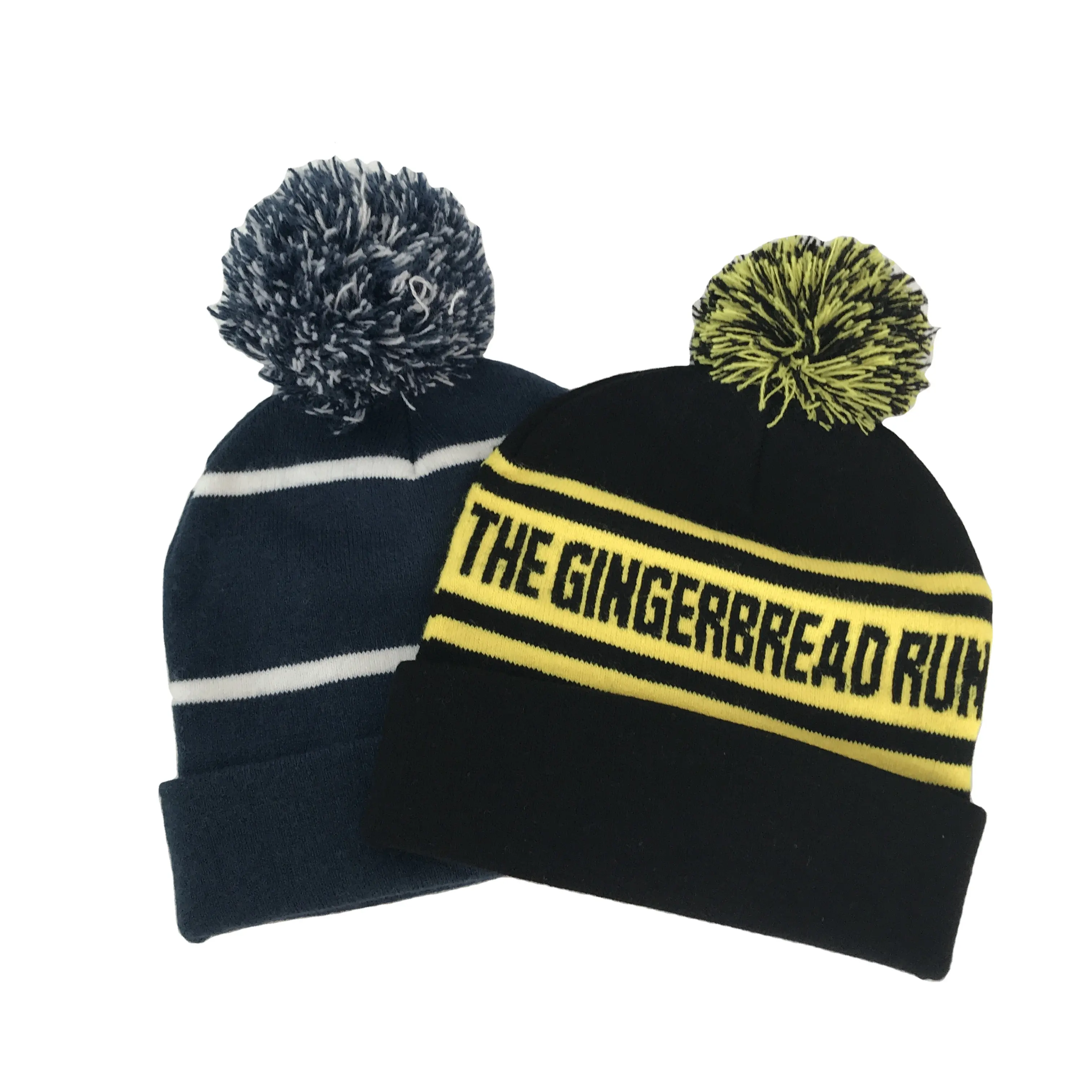 Gorro de punto con pompón grueso para invierno, gorro de punto personalizado con Logo, gran oferta