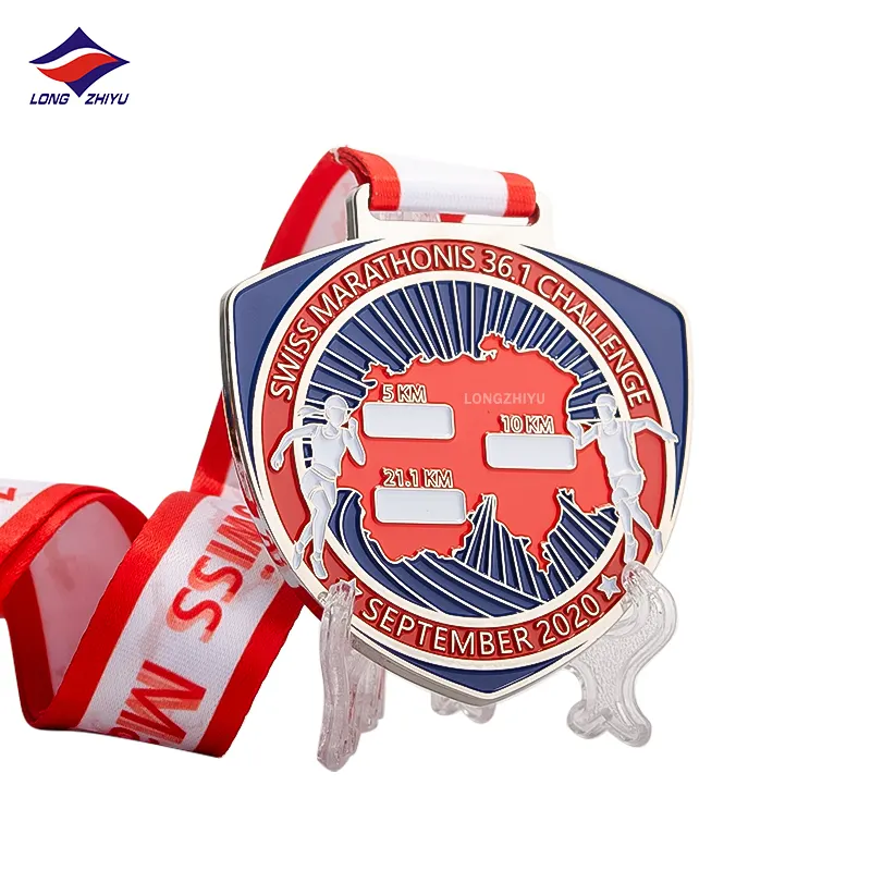 Longzhiyu Personalizado Maratona Suíça Desafio Medalhas 5km 10km finisher Medalha Medalhão Metal Lembrança Artesanato Atacado
