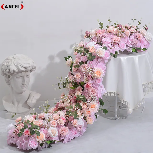 Di alta qualità rosa artificiale fiori da tavolo Runner file di fiori per matrimonio san valentino e decorazioni natalizie