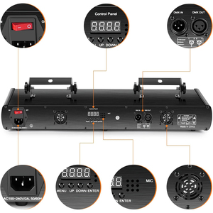 RGBYC חמישה חור דיסקו לייזר אור שלב אפקט תאורת 11CH DMX בקרת סאונד DJ מועדון מסיבת להראות