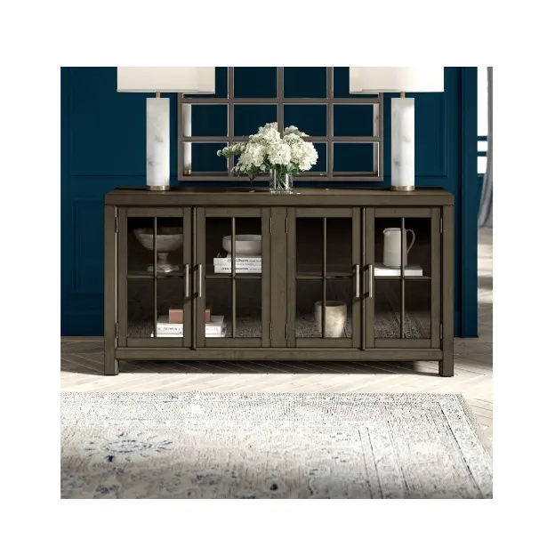 Kitchen Cabinets Pine Sideboard Cabinet with Glass Door Luxury Modern TV Sideboard Decorative Reclaimed Veneer Glass Sideboard