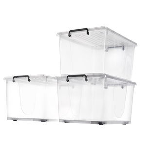 50l Claro Hogar Durable Contenedor de almacenamiento de plástico transparente Apilable Carpeta encajable Caja de almacenamiento con tapa y ruedas