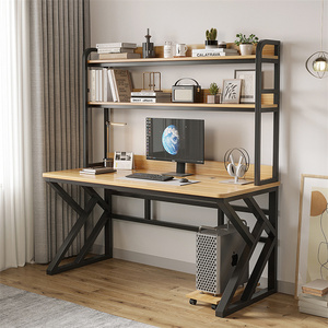Mesa de ordenador de madera de acero multiusos, escritorio de ordenador de oficina en casa con estantes - Product Image 3