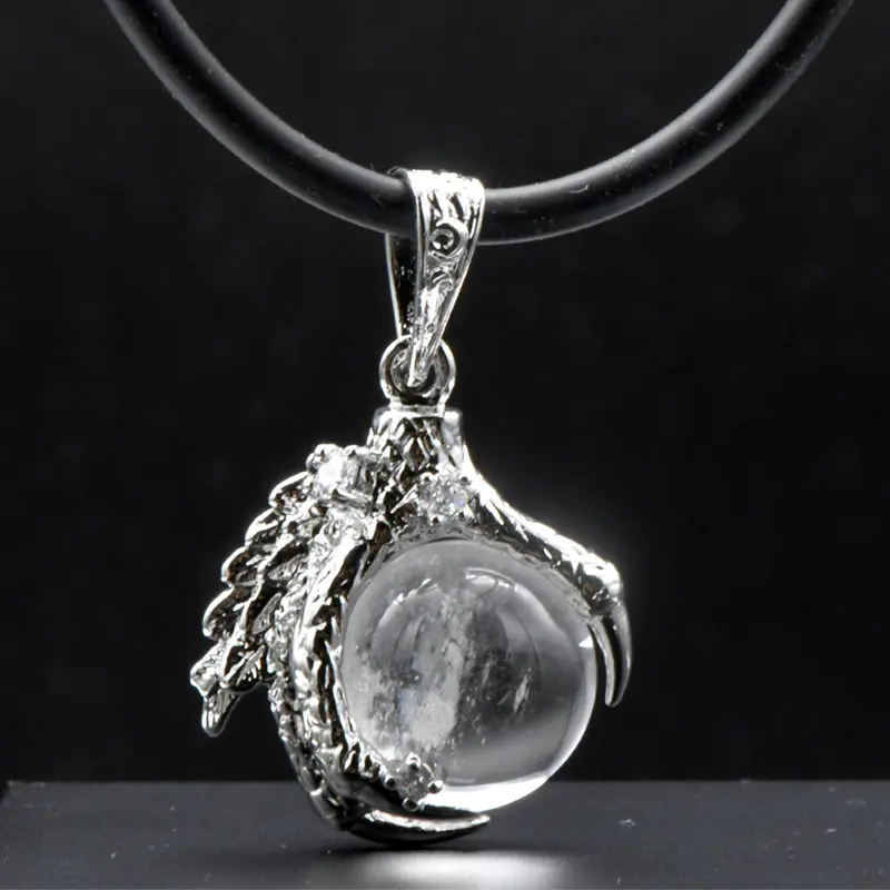 Cristal crudo transparente natural con colgantes de garra de dragón de águila chapados en plata para hallazgos de joyería Unisex