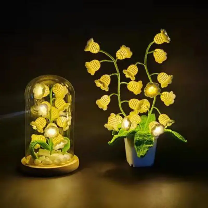 Lâmpada Luminescência Bell Orquídea Handmade Preservado Crochet Knit Flower Home Decor Flor Artificial