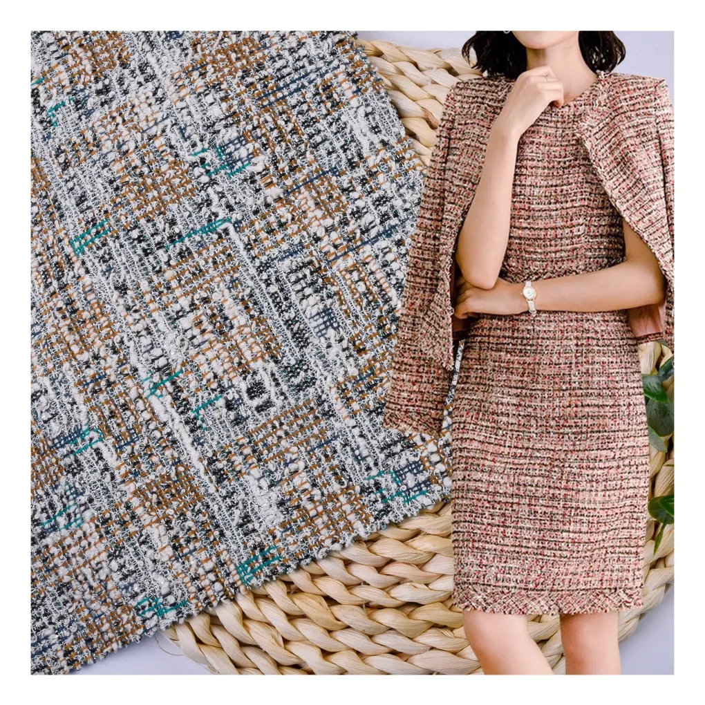 Fil fantaisie élégant de haute qualité 70P/28C/2SP fil métallique tissus fantaisie en tweed pour robe de femme