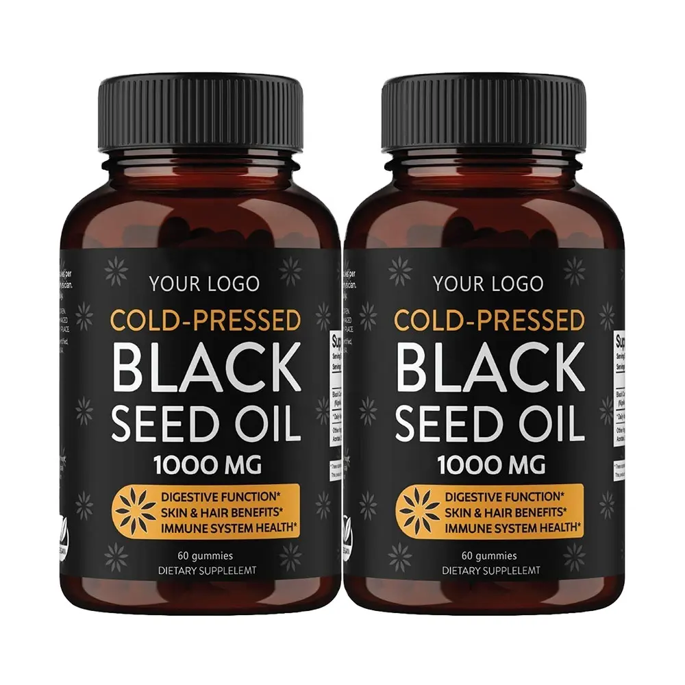 Capsule gommeuse personnalisée à l'huile de graines noires de marque privée Bonbons pour les cheveux végétaliens Soutient une meilleure perte de cheveux