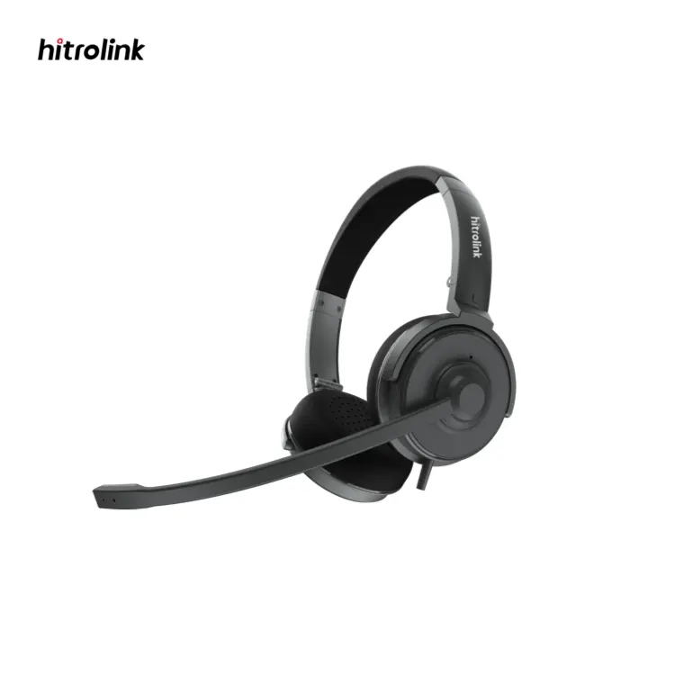 Hitrolink Headset berkabel, headphone Stereo Laptop PC dengan mikrofon peredam bising kontrol In-Line USB