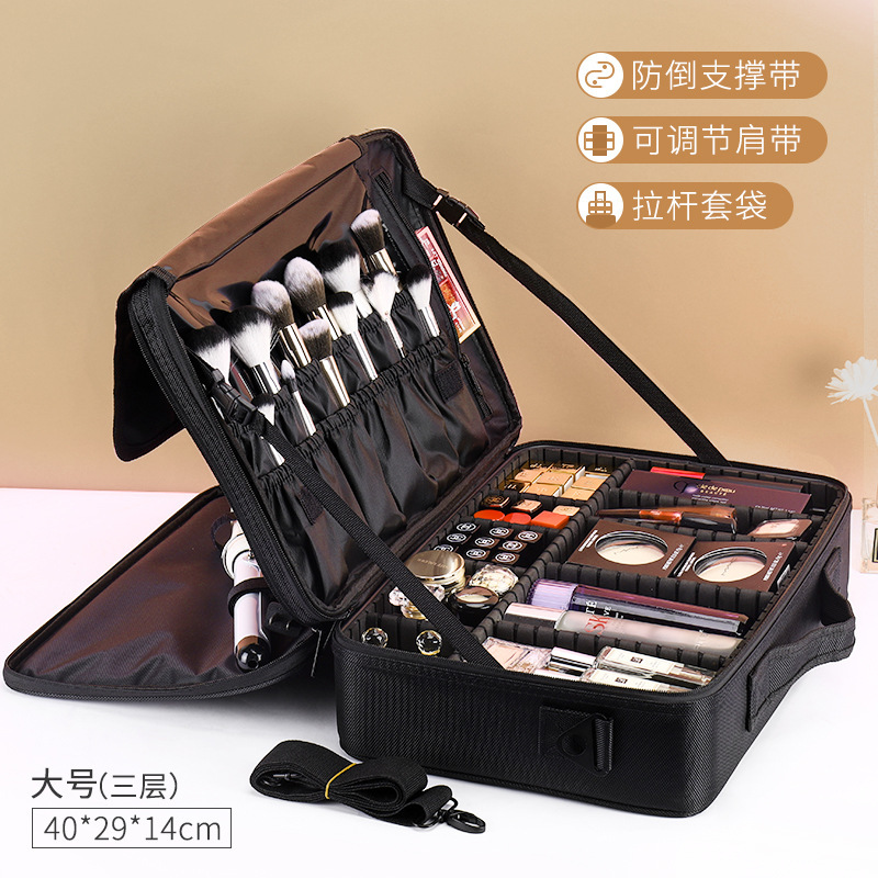 Valise trolley grande taille noire à 3 couches avec bandoulière