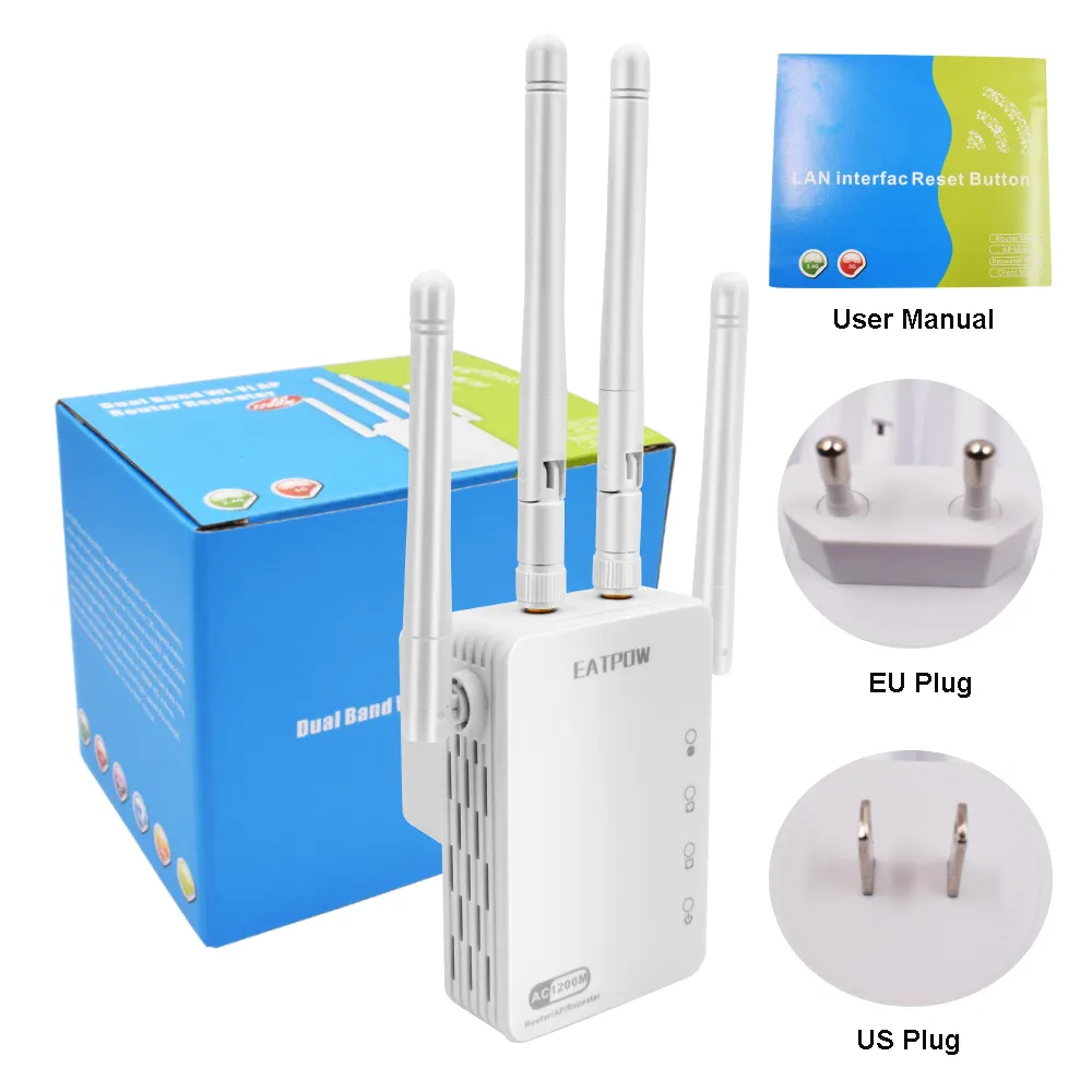 Ripetitore wifi 1200mbps dual band wifi signal booster 2.4Ghz e 5.8Ghz wifi signal booster range extender 4 antenne esterne
