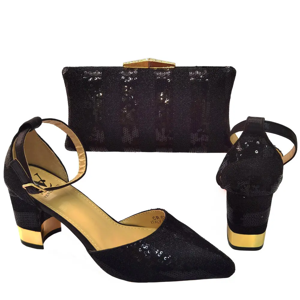Blackview — ensemble de chaussures et sac pour femme, talons hauts, Style africain, assorti, nigérian, pour robe de mariée, BG011, 2022