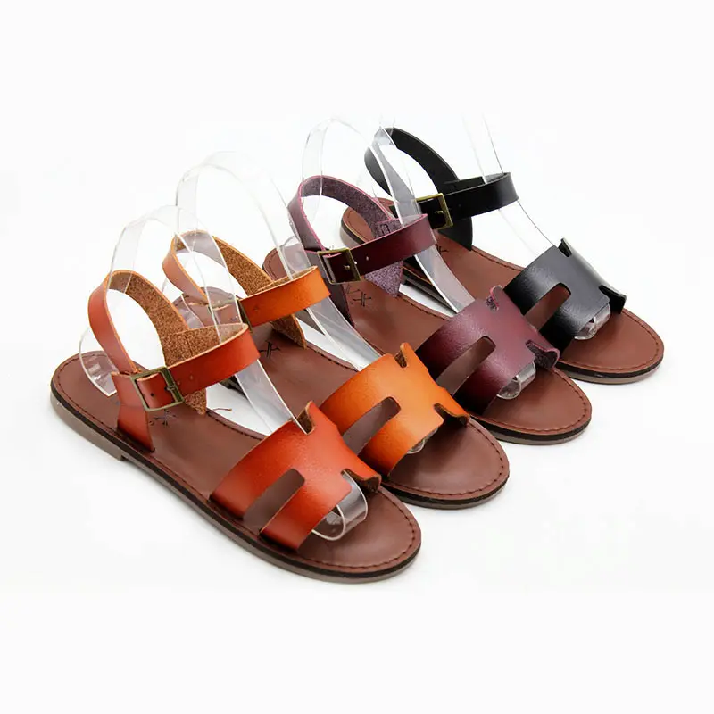 2024 nuovo stile sandali da spiaggia in tinta unita in materiale microfibra sandalo tipo H scarpe da donna con Logo personalizzato moda estate