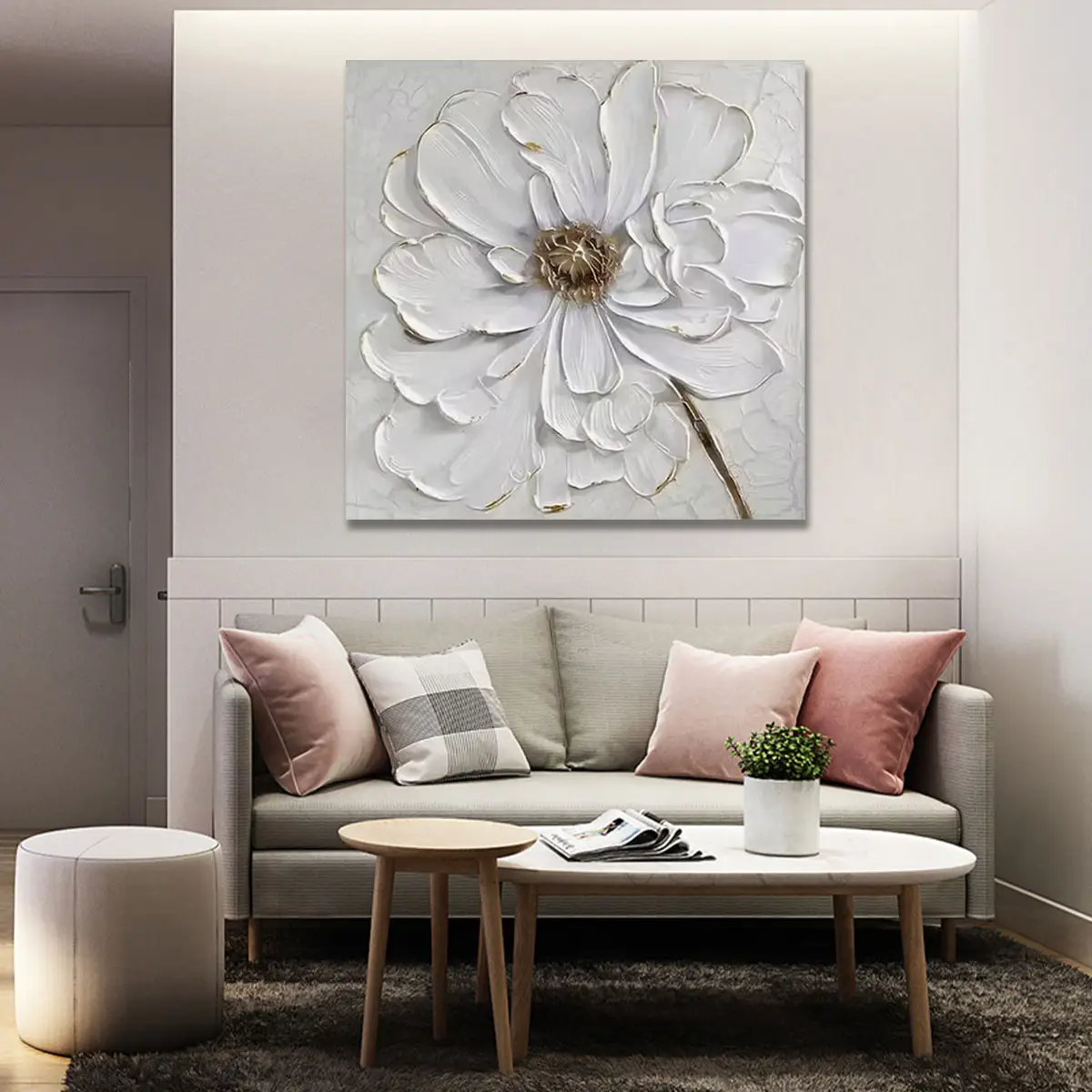 Arte originale 100% dipinto a mano moderno fiore bianco Wall Art Decor semplice fiore opere d'arte su tela pittura a olio
