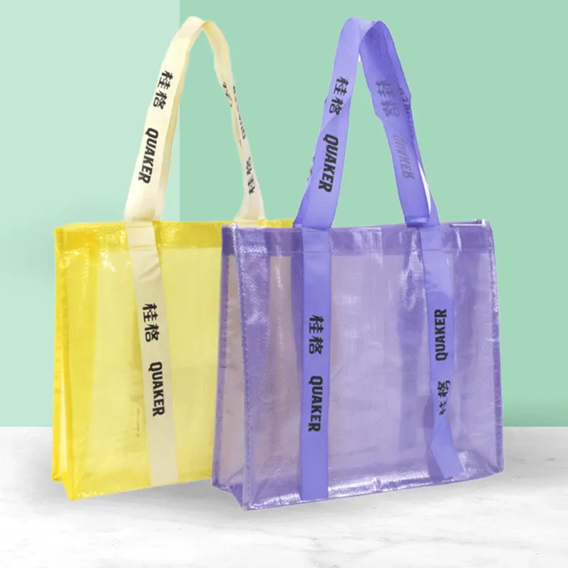 Eco Friendly Waterproof Reusable Tote Bag Laminated Shopping Bag Transparent Pp Woven Beach Tote Bag