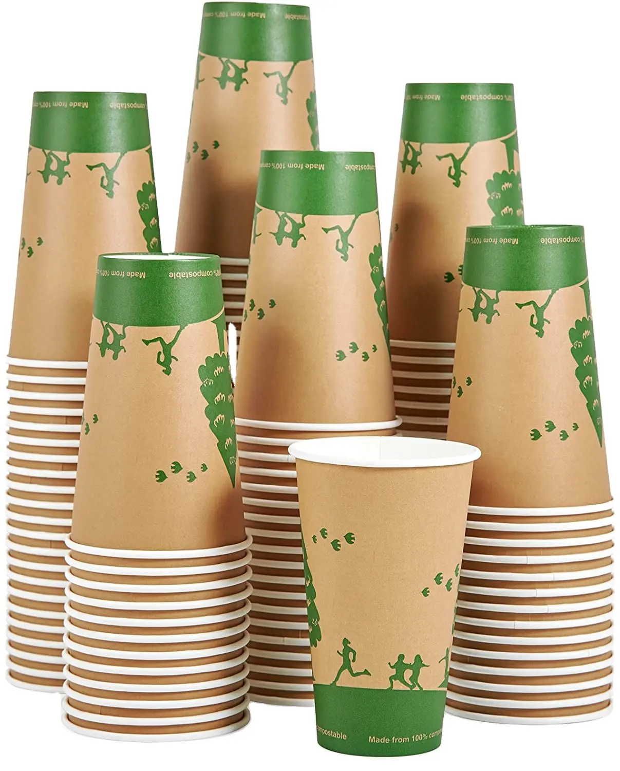 16 oz copos de papel 100% compostáveis copos de café com PLA forrado descartáveis biodegradáveis copos de papel quente para festa