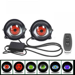 Lkt 2025ชุดปรับแต่งดวงตา3นิ้ว12V ใหม่รีโมทคอนโทรลไฟ LED ฉายภาพปีศาจเลนส์ไฟหน้าปีศาจแบบไดนามิกพร้อม6โหมด