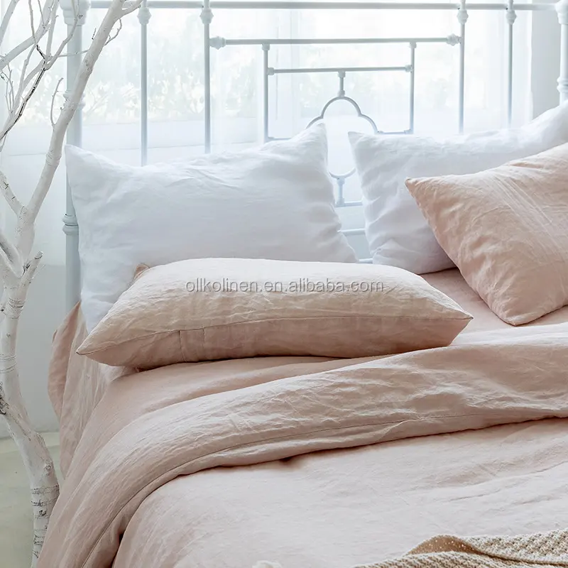 wholesale luxury hotel custom king size soft 100% linen beds heet linen sheet set linen fabric bedding set pillow case