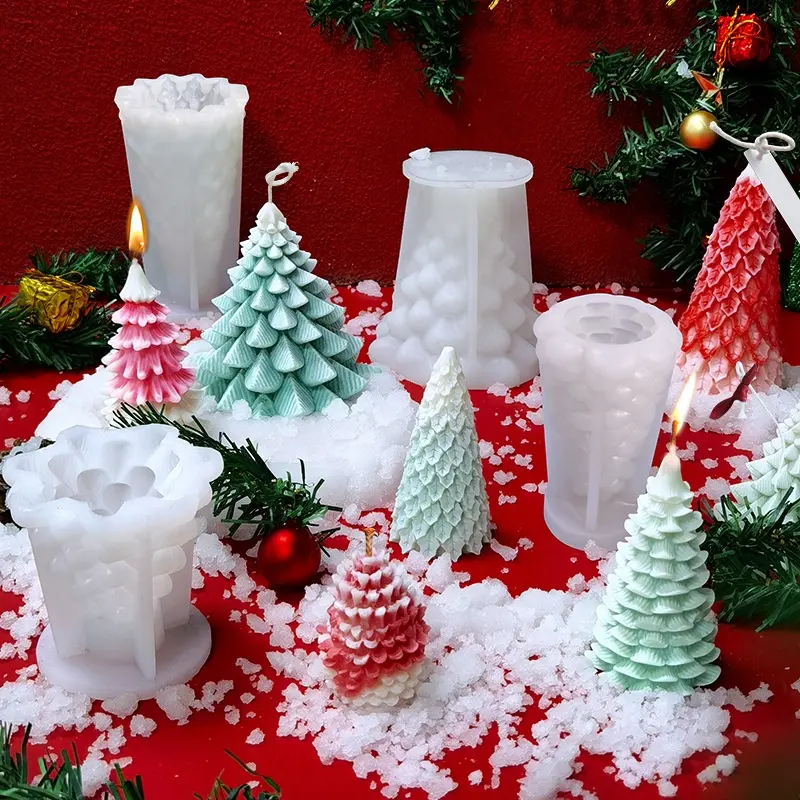 Molde de silicona con forma de árbol de Navidad, molde de vela grande de goma para fabricación de moldes de resina en 3D