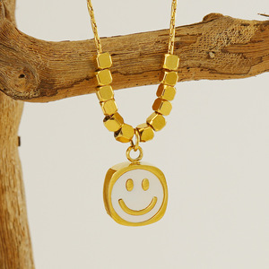 Instagram Style 18 <strong>K</strong> <strong>Small</strong> square Sugar Necklace in Europe and America Designed Smiling Face Pendant for Women - Product Image 4
