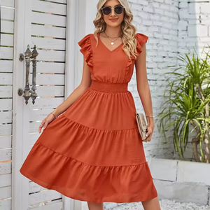 हॉट-सेलिंग ग्रीष्मकालीन फैशन वी-गर्दन स्तरित कमर ठोस रंग सुंदर सेक्सी महिलाओं के कपड़े - Product Image 4