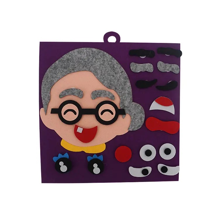 DIY handmade grandmother face-shaped non-woven toys that educate kids to know the five sense organs and expression