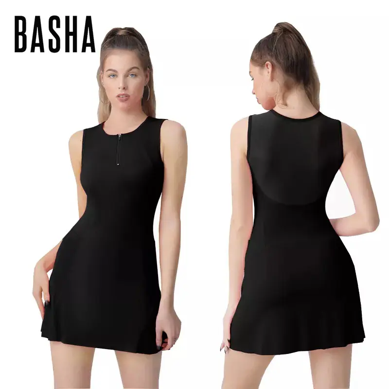 BASHAsports-Ropa deportiva sin mangas para mujer, ropa deportiva de malla de 2 piezas de Color sólido para Fitness y Yoga