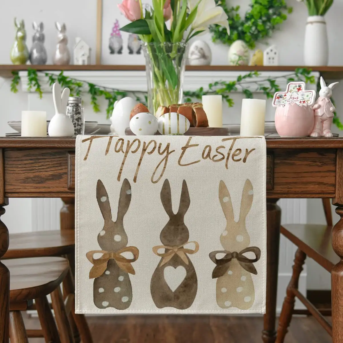 Happy Easter Table Cover Protector Bulk Tablecloths Rabbit Printed Table Runner Easter Tablecloths