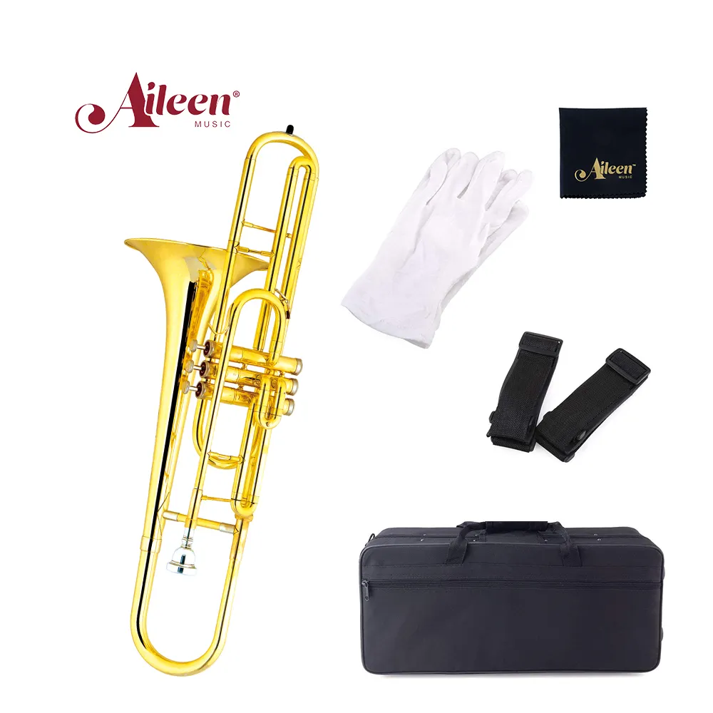 [WINZZ] chiave F/Bb Trombone tenore laccato argento con custodia in ABS (TB9133G)