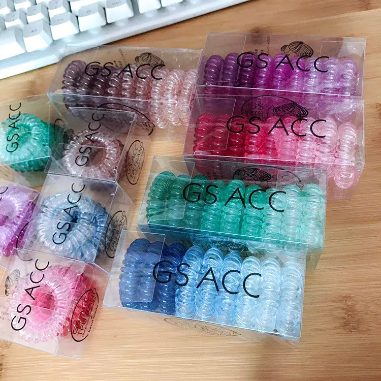 Fashion Candy Color Elastic Silicone Hair Ring Telephone Cord Hair Tie for Party Girls CN19TC0002 Confirmed PET PVC Box 120 Pcs