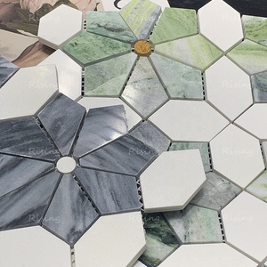 Màu xanh lá cây đá cẩm thạch bằng tia nước Gạch <span class=keywords><strong>Mosaic</strong></span> khách sạn nhà hàng ban công phòng tắm quán cà phê nhà bếp ngoài trời sử dụng sàn đá gạch - Product Image 6