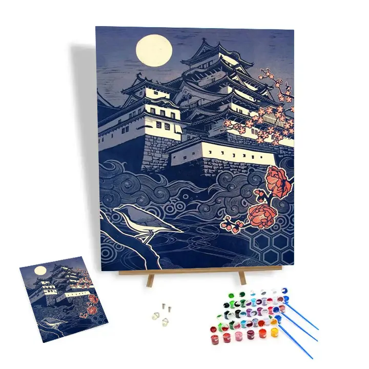 Hand Painted Oil Painting Japanese Style Building Diy Painting By Numbers Kits Hot Sale Custom Photos 24 Colors Home Decor