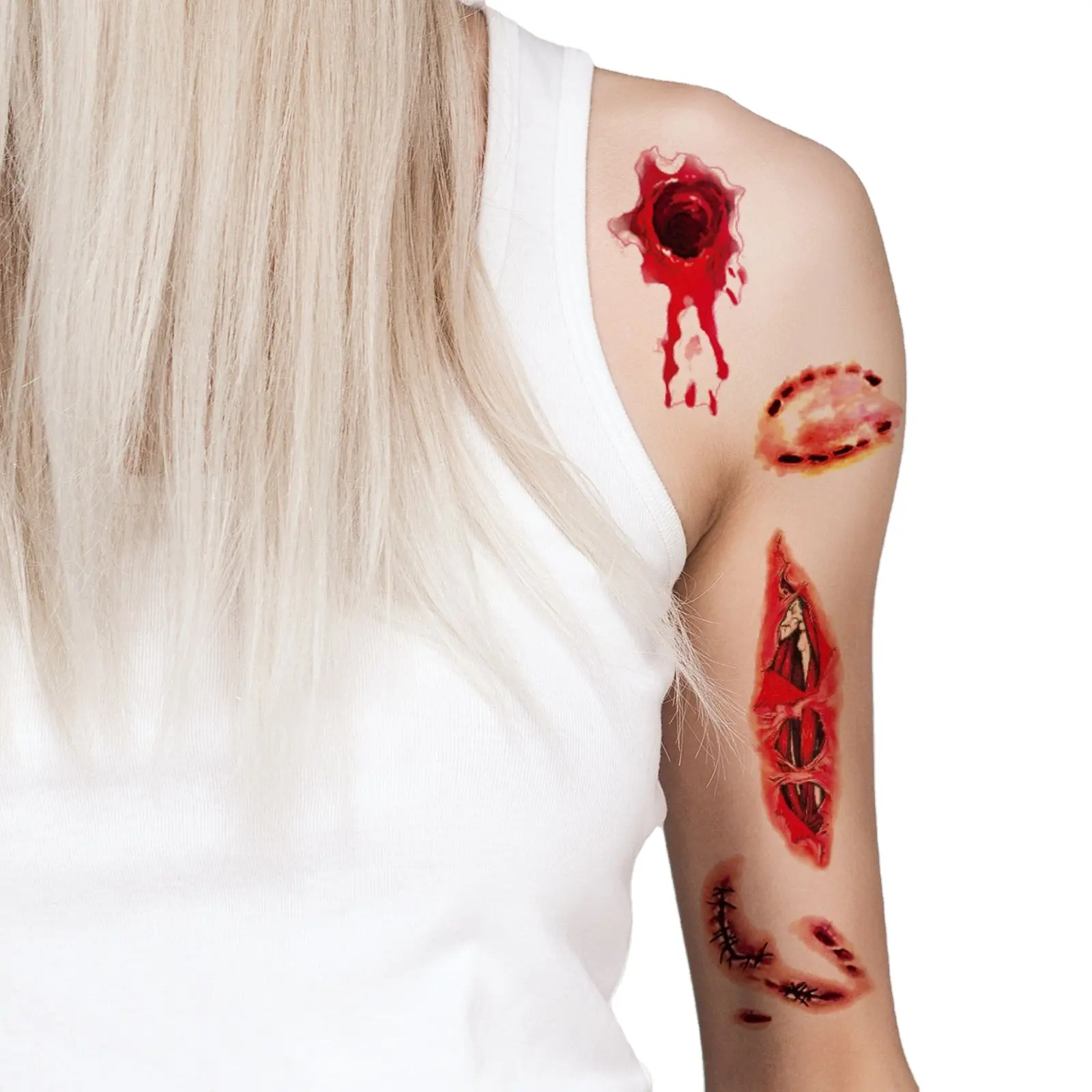 Adesivi per tatuaggi temporanei di Halloween personalizzabili punti per ferite cicatrice effetti speciali trucco adesivi per tatuaggi impermeabili