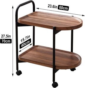 Modern 2 katmanlı ahşap uç masa sehpa ve mobil içecek sepeti ev haddeleme depolama tekerlekler ile - Product Image 1