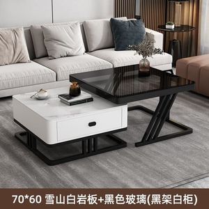 客厅家用大理石茶几北欧轻豪华现代边缘几方玻璃简单茶几 - Product Image 3