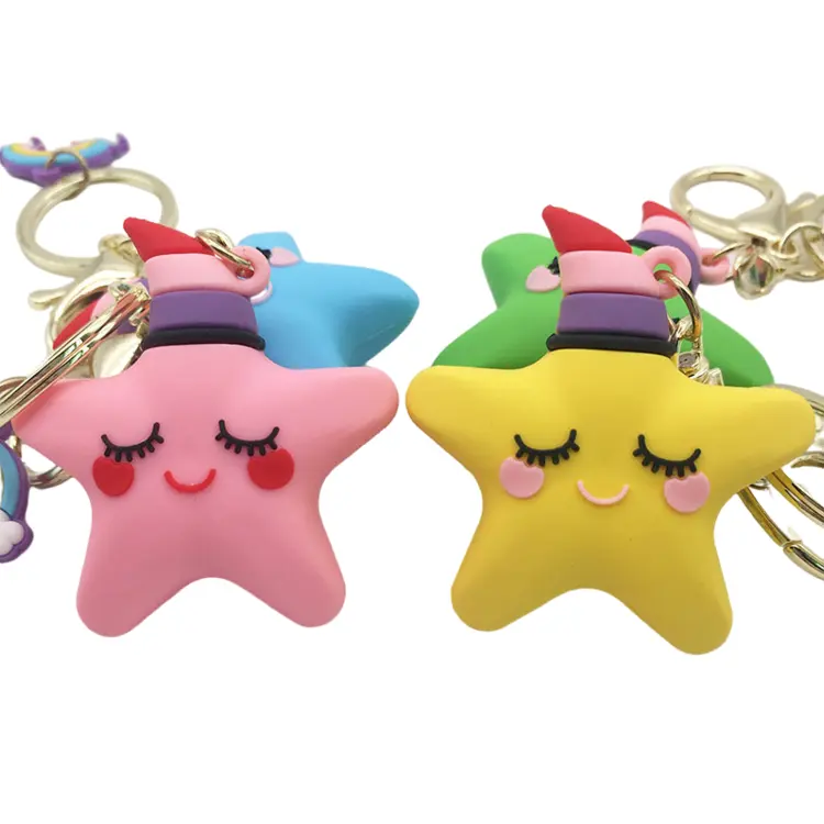 Benutzer definierte personal isierte Ocean Collection Werbe geschenke Cartoon Starfish PVC Gummi Schlüssel anhänger mit Metall Schlüssel ring