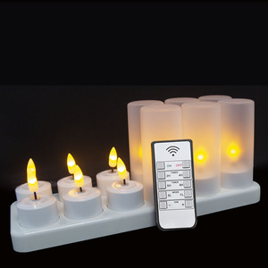 LED Tee licht Flammen los Set mit 12 Stück wiederauf ladbare leuchtende LED-Kerze Bougie mit Fernbedienung für Helligkeit, <span class=keywords><strong>Timer</strong></span>-Einstellung