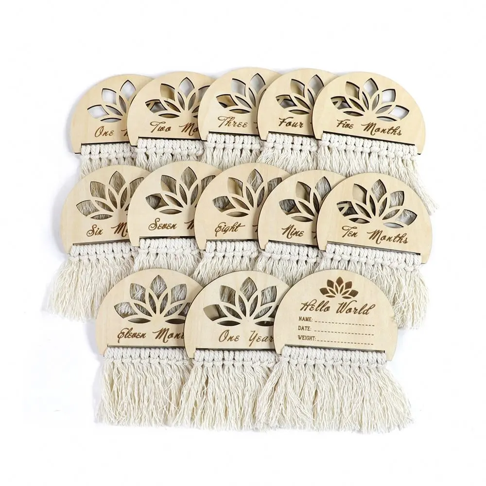 Cartes mensuelle en macramé pour bébés, cercle en bois, signe de dépôt de naissance, ensembles cadeaux, 1 pièce